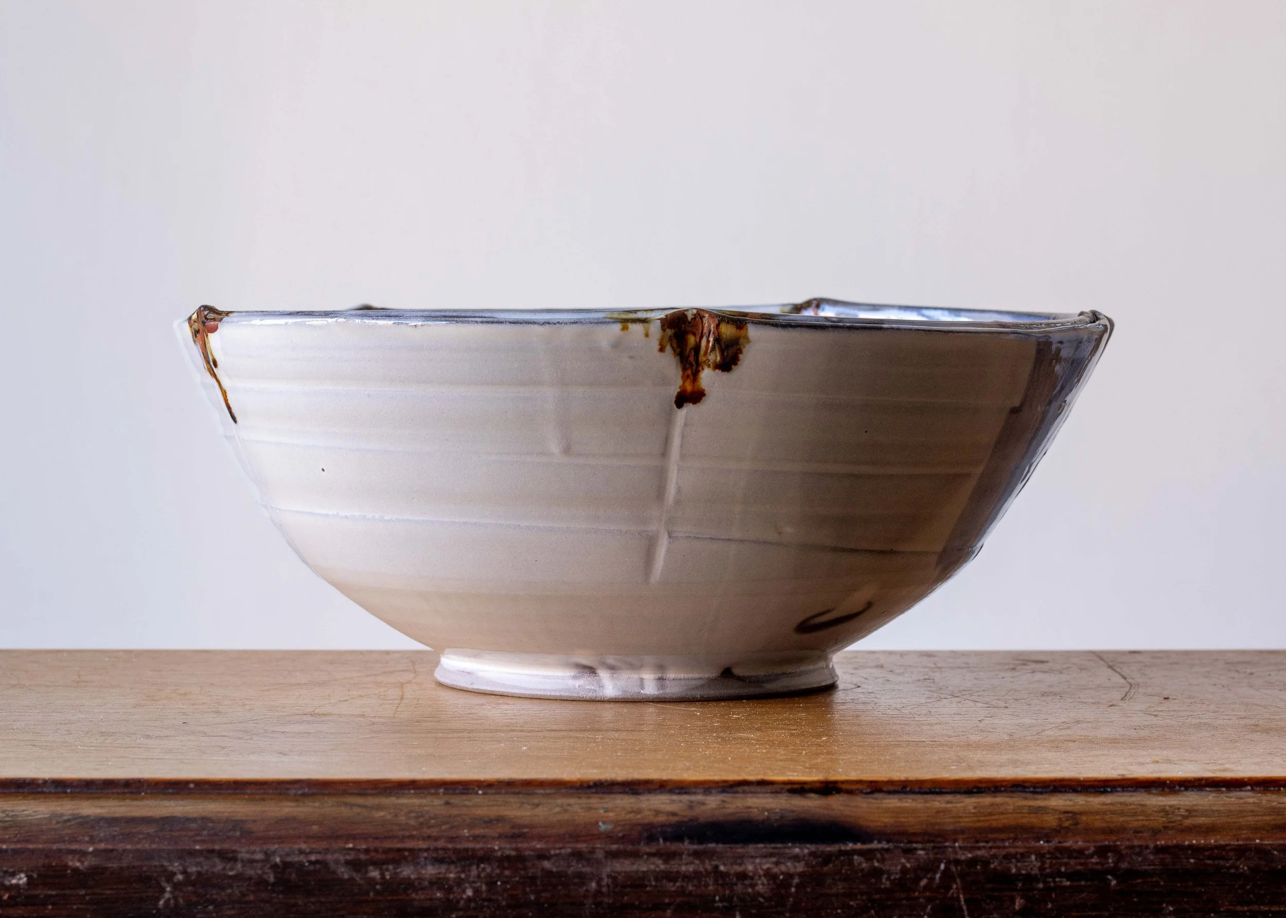 Large Handmade Pottery Bowl with Blue Brush Marks, view 1.jpg