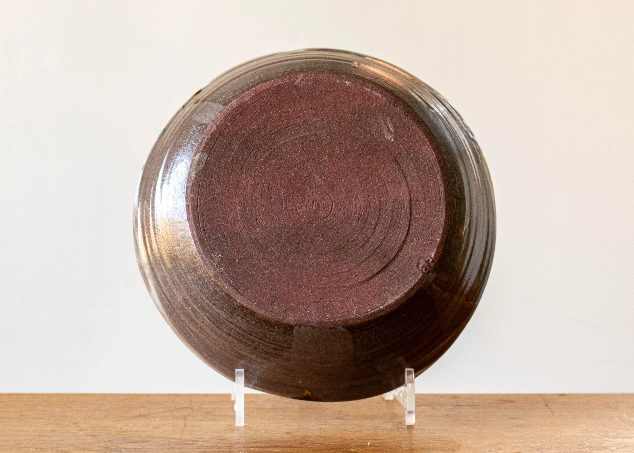 Handmade Pottery Noodle Bowl with Green Brush Mark, view 1.jpg