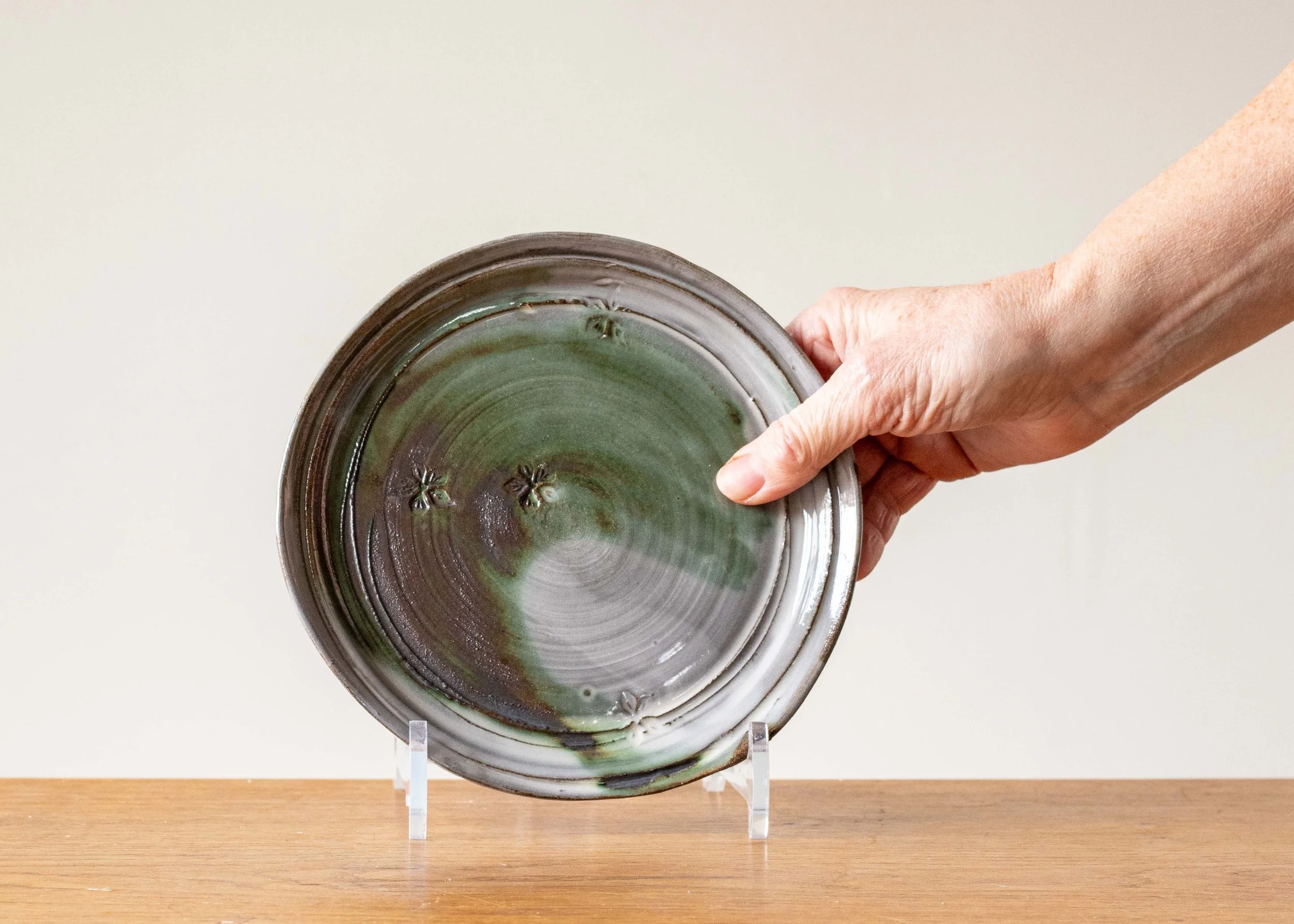 Small Handmade Pottery Side Plate with Green Brush Mark, New Work 2025, view 2.jpg