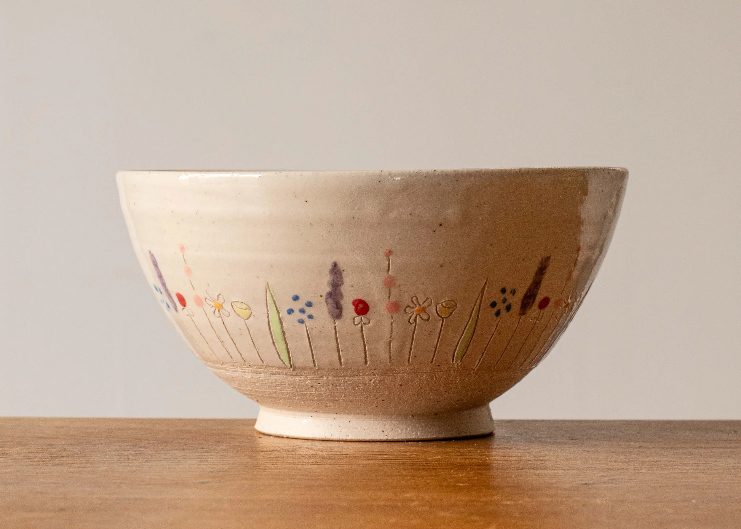 Medium Handmade Bowl with Midsummer Flower Design, view 3.jpg