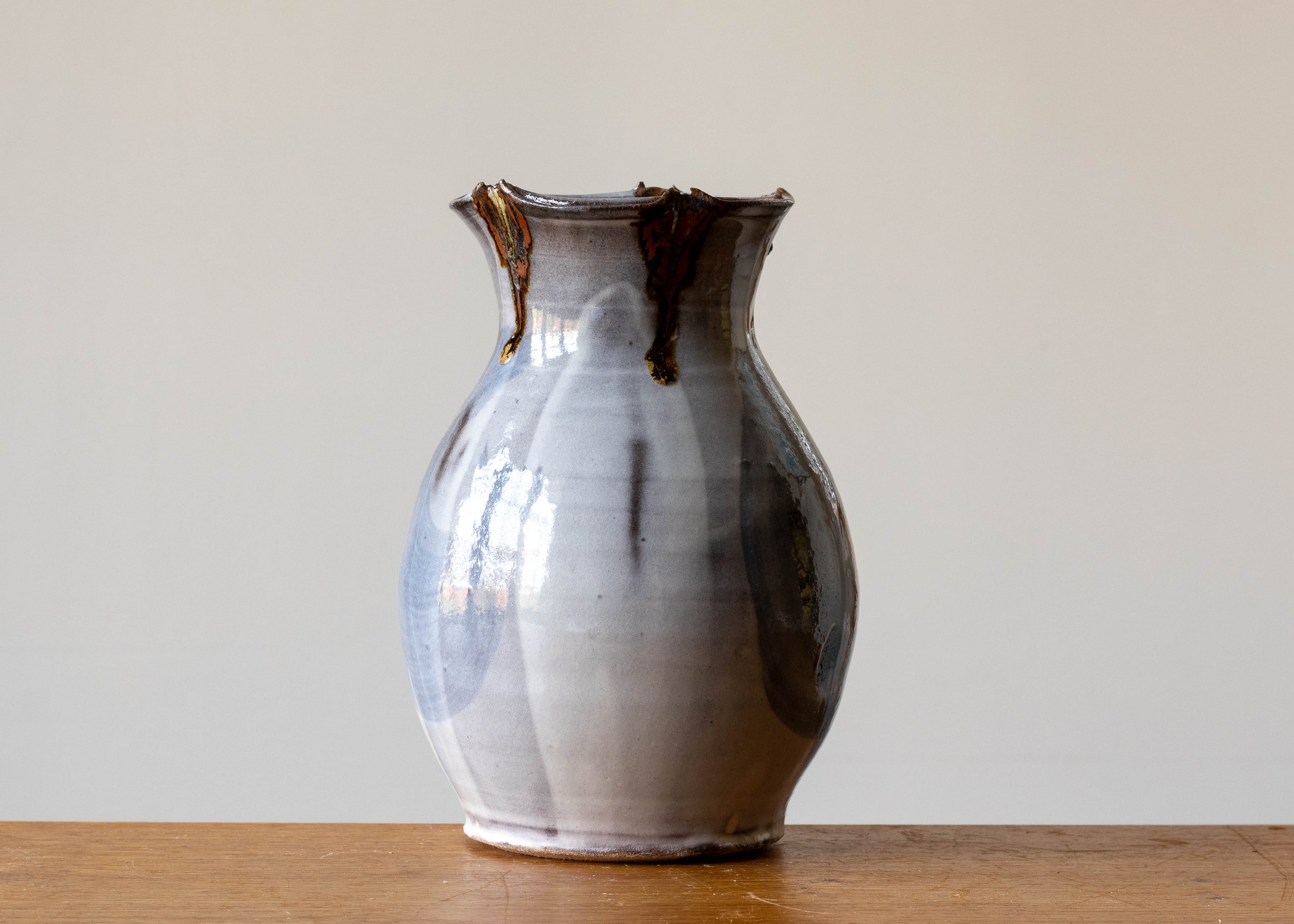 Handmade Stoneware Pottery Vase with Blue Brush Mark, view 4.jpg
