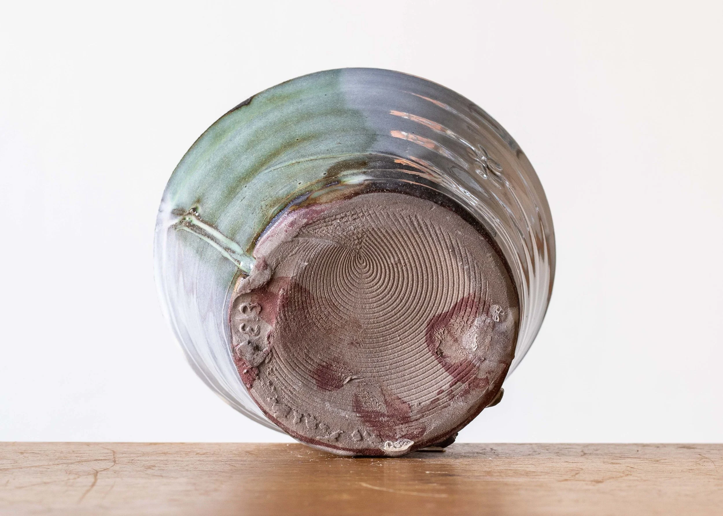 Handmade Pottery Bowl with Green Brush Marks, view 6.jpg