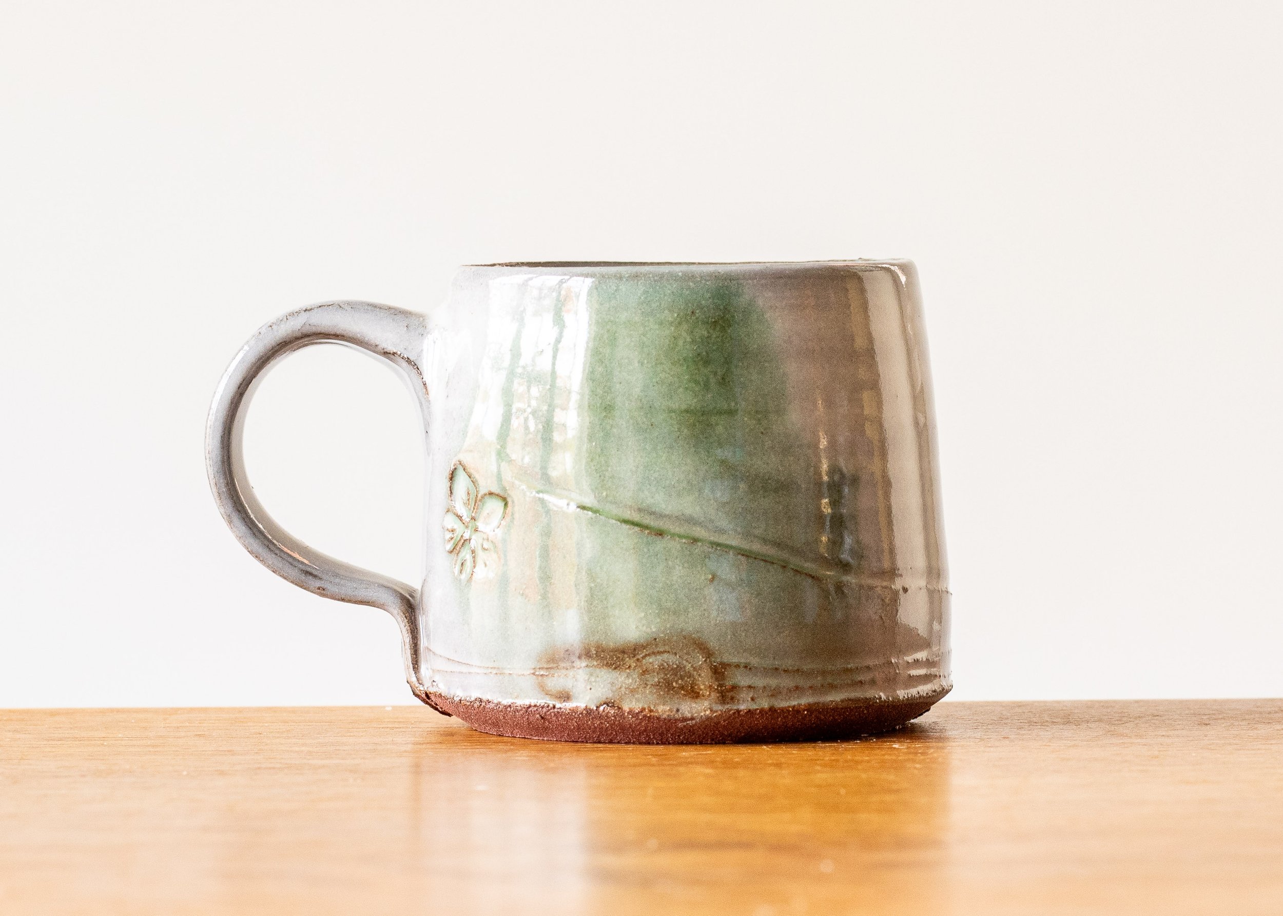 Small Handmade Pottery Coffee Cup with Green Decoration, New Work 2025, view 3.jpg