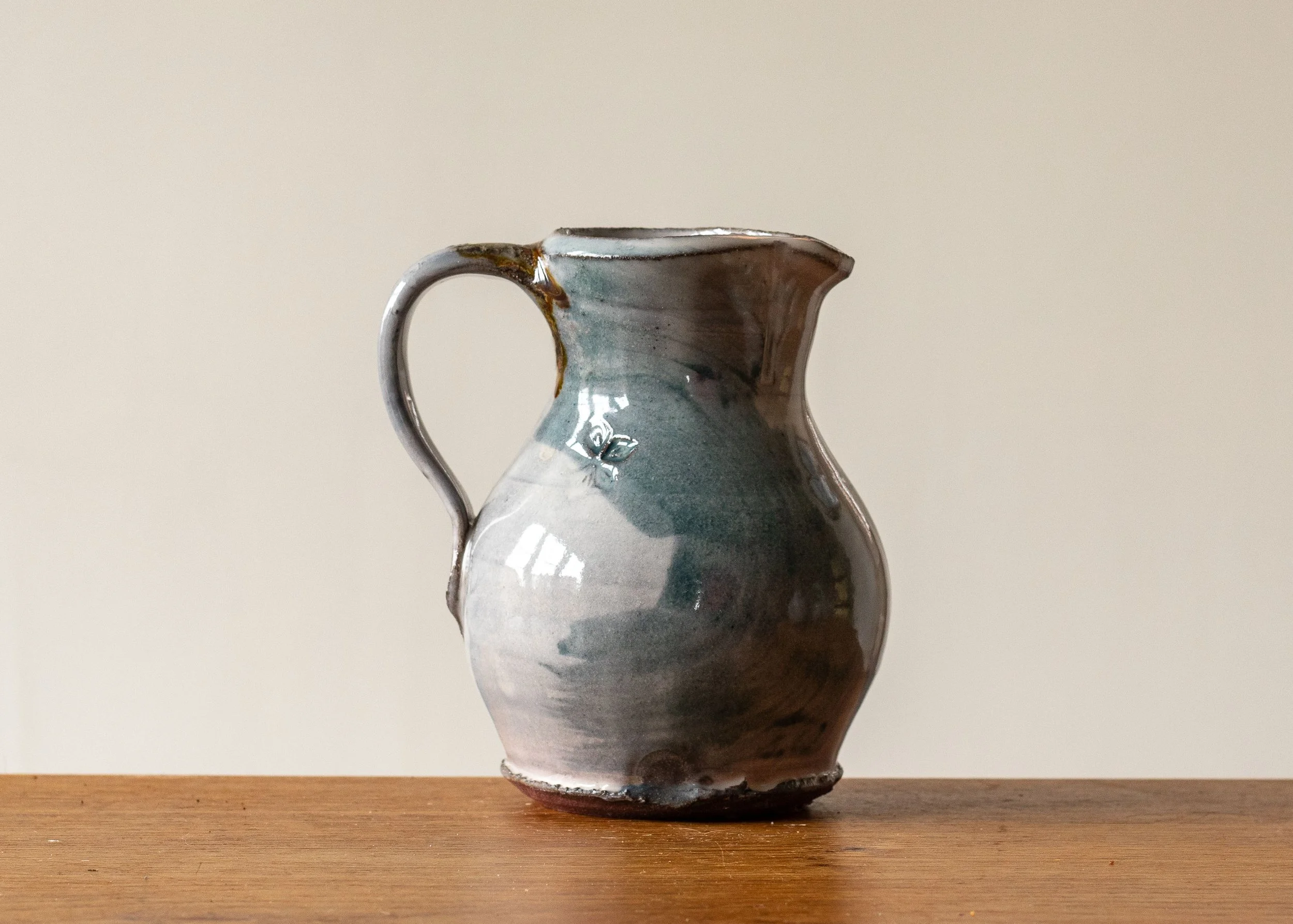 Small Handmade Pottery Jug with Green Brush Mark, view 3.jpg