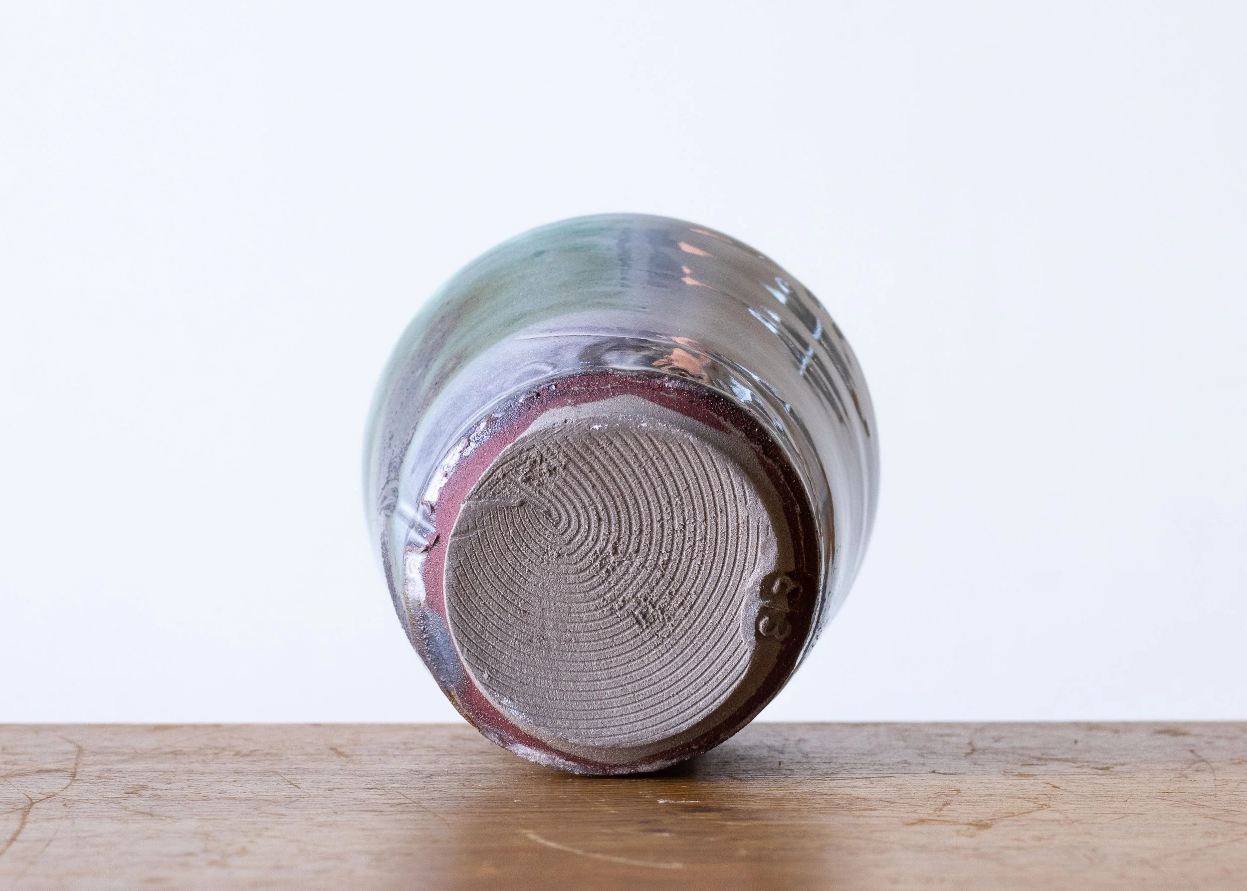 Handmade Pottery Beaker with Green Brush Mark, view 5.jpg