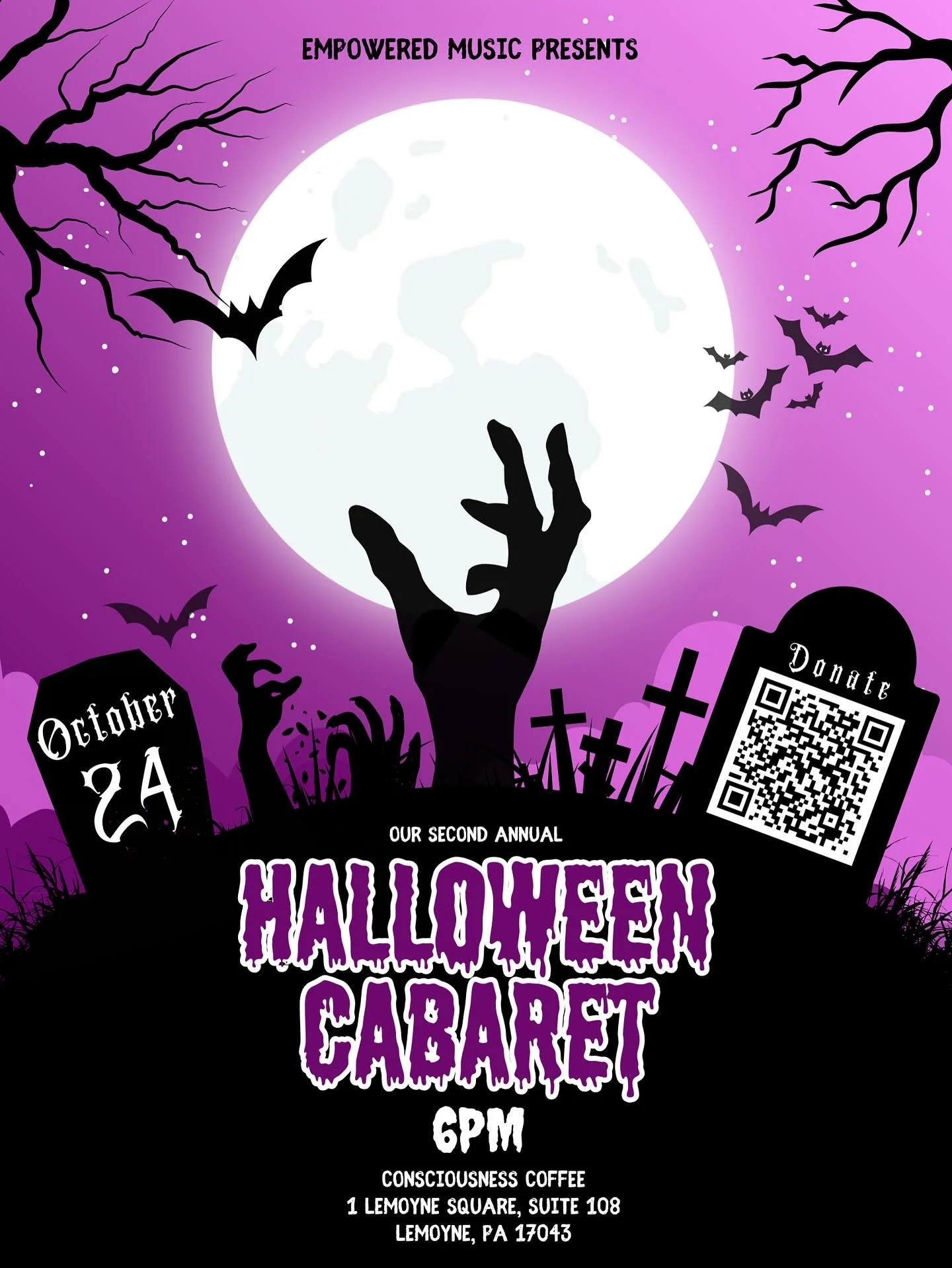 Our Halloween Cabaret is back! This time, our friends at @consciousness.coffee are hosting! Come support our music students and enjoy a spooky good beverage and snack!