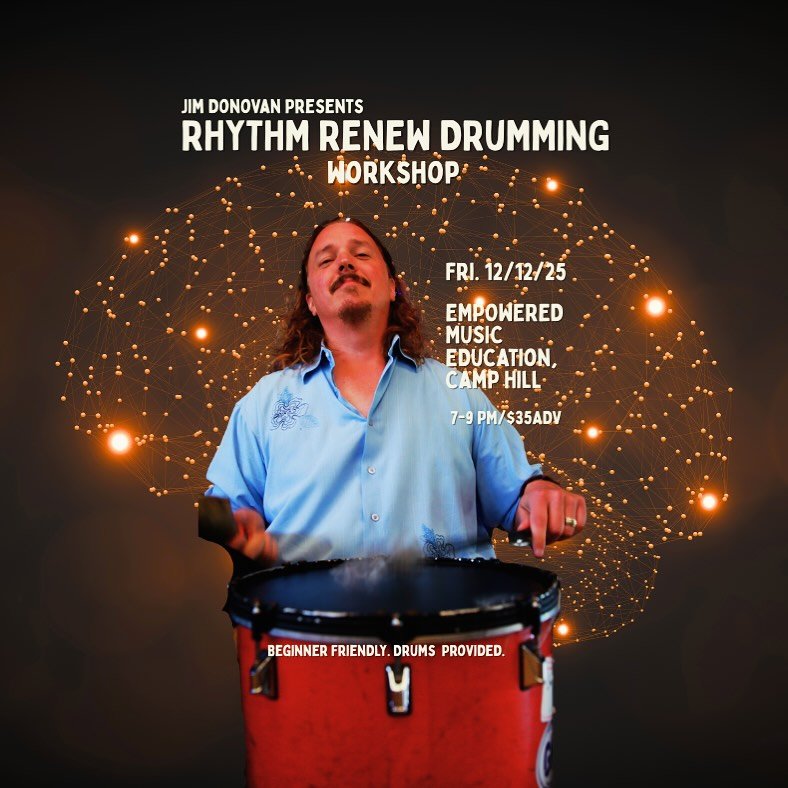New material for 2025! Space is limited.
Fri. Dec. 12, 7-9 PM
RhythmRenew Drumming Workshop with Jim Donovan M.Ed.

Beginners Welcome. Drums provided (or bring your own)

Discover the joy of drumming in this hands-on, beginner-friendly workshop! Conn