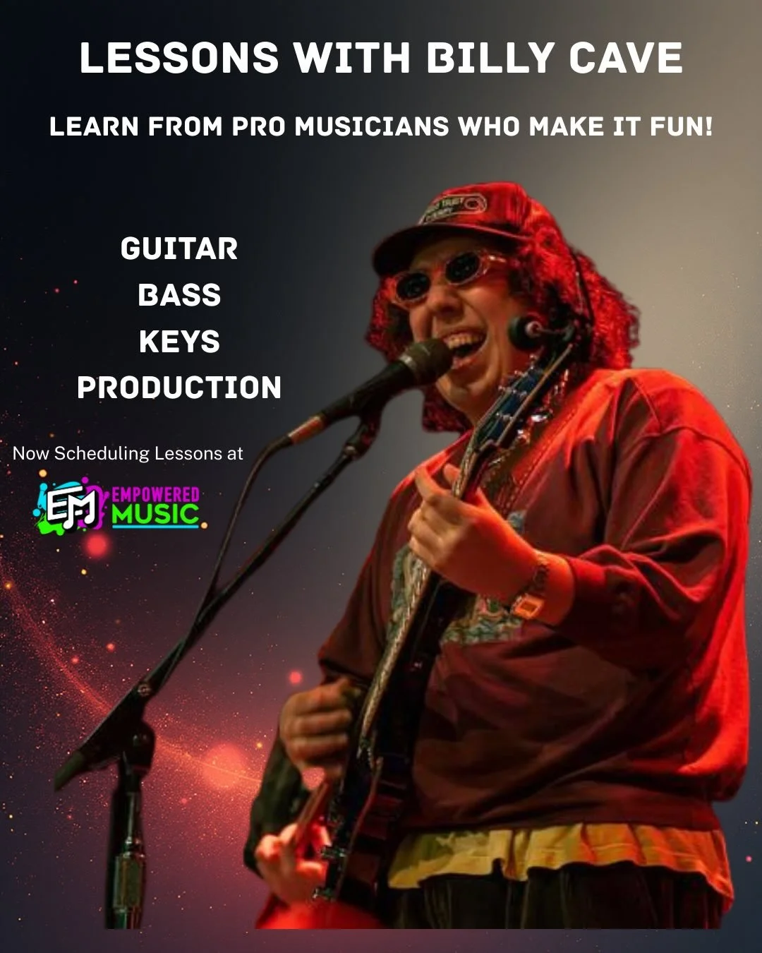 Did you know you can get guitar lessons (and more) from @spillycave at Empowered Music? 🤩 Billy Cave is an experienced touring musician and recording artist but what makes him a great instructor is how fun his lessons are. Playing for years and stuc