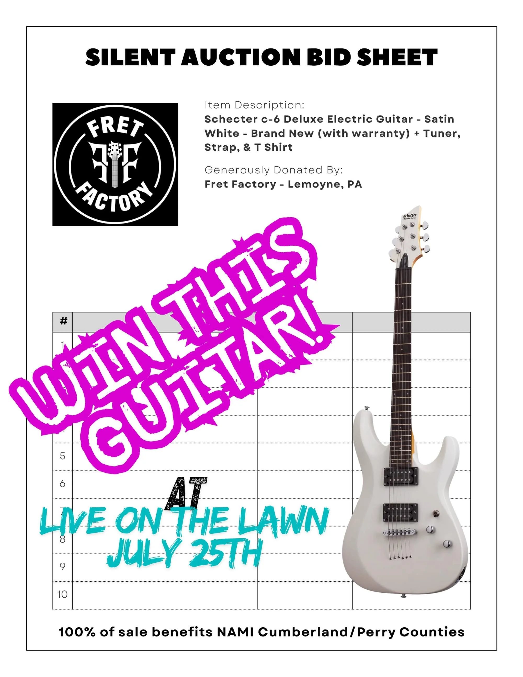 Help us rock out and give back on July 25 with @dr.nyce and @fretfactorypa 🙌🏼 100% of this auction and a portion of each ticket benefits NAMI Cumberland/Perry counties!