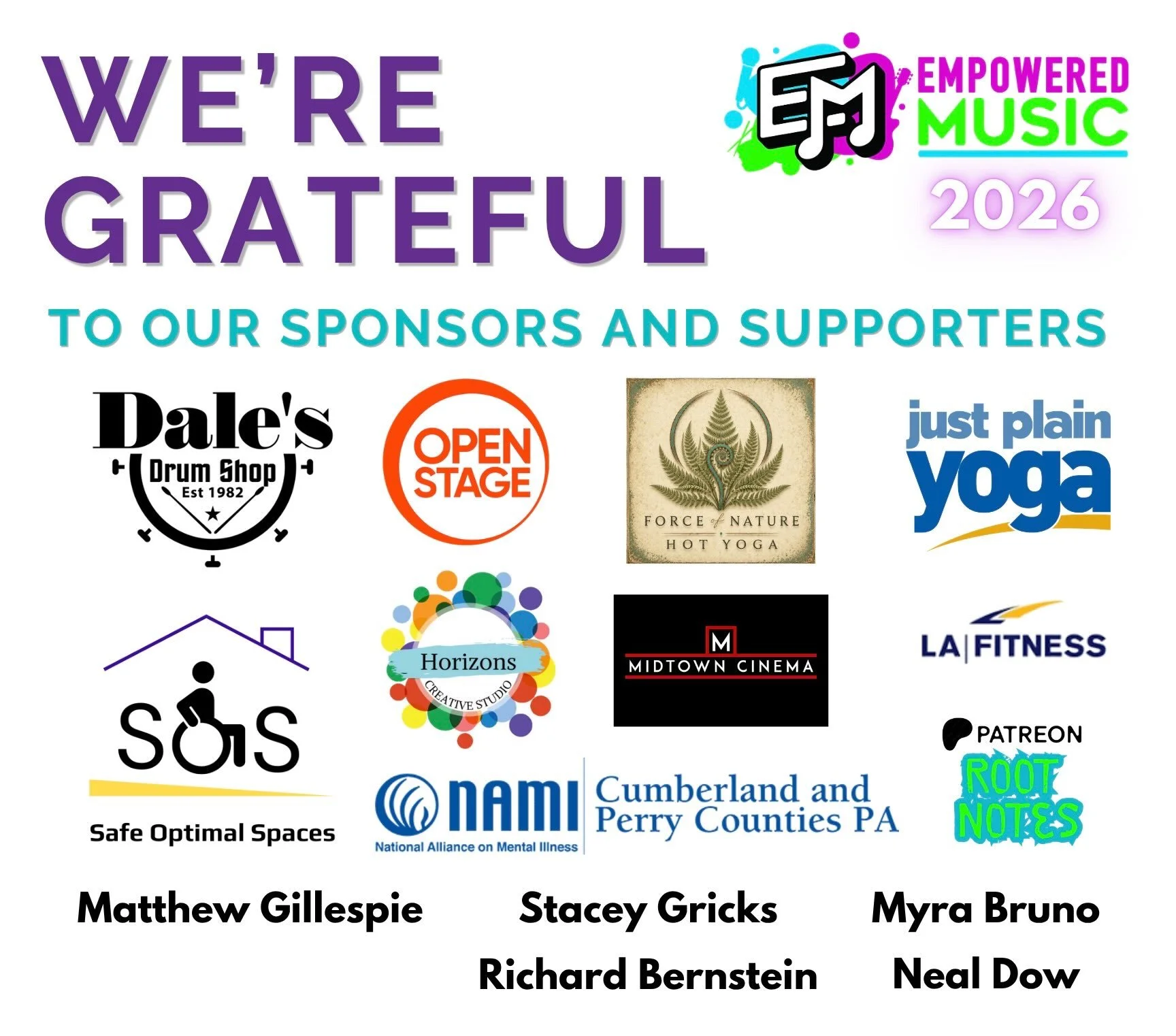 Please check out our supporters and show them some LOVE! Join us 9/26 from 1-5 for music, food, art, and fun as we celebrate our 4th year! Free admission!