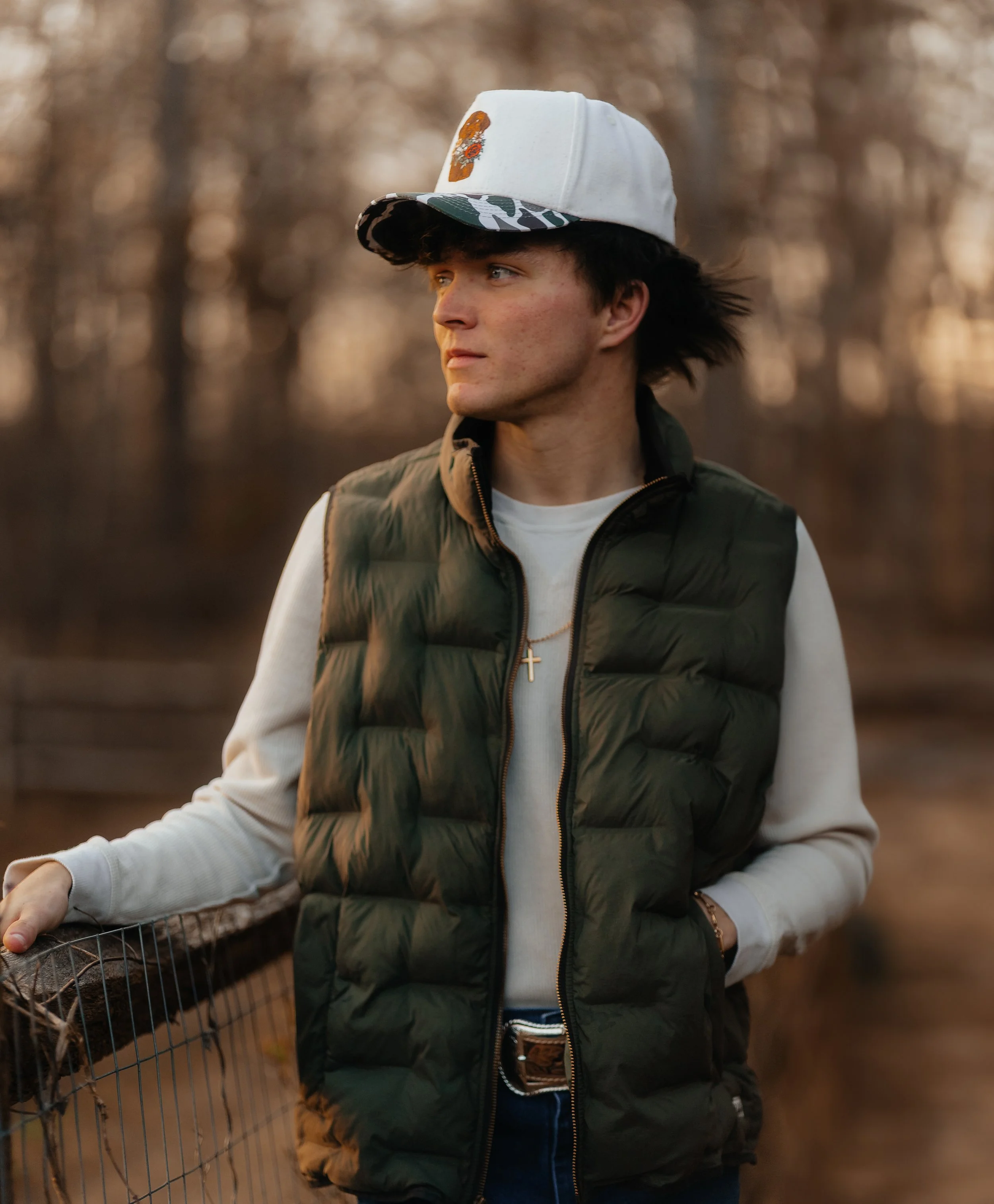 Country southern duck camo dog style hat.