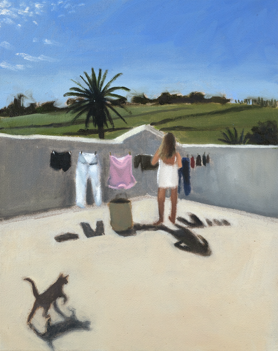 A mad cat & an Englishwoman, 2026. Oil on linen board