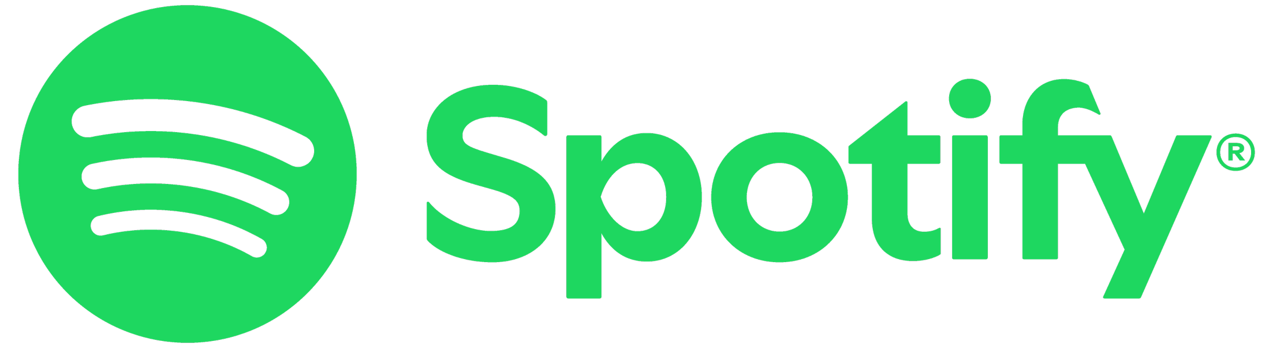 Spotify logo with green circle and black sound wave icon next to the word 'Spotify' in green text.