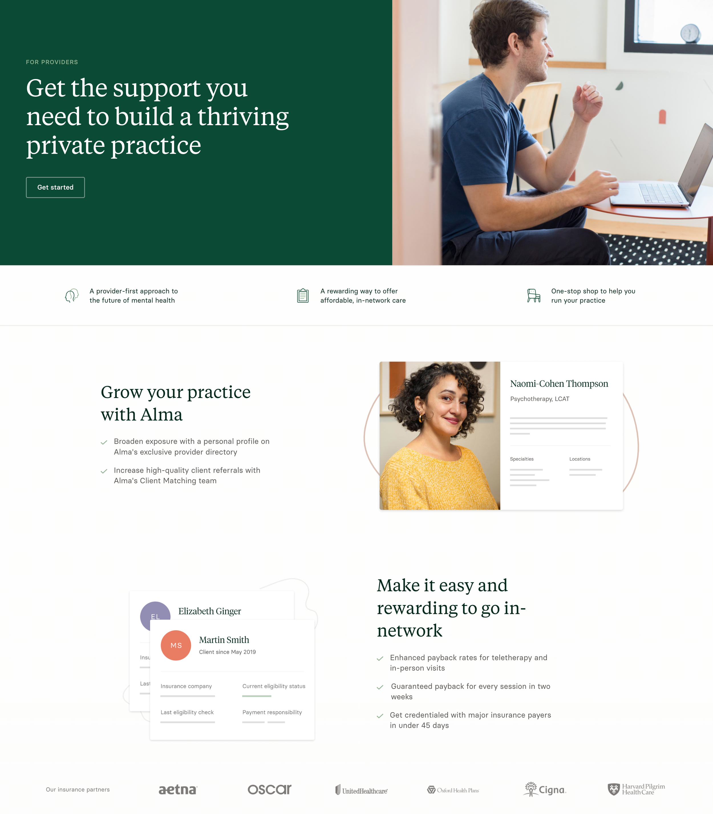 A screenshot of Alma's "For Providers" page