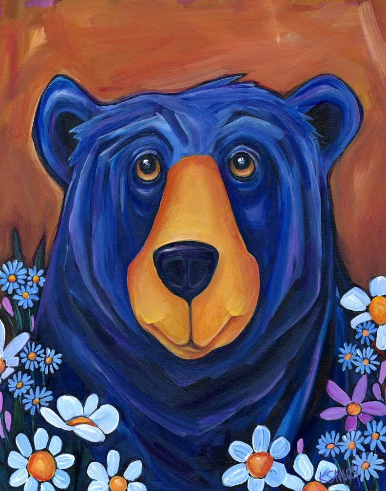 Bear in Blooms, acrylic