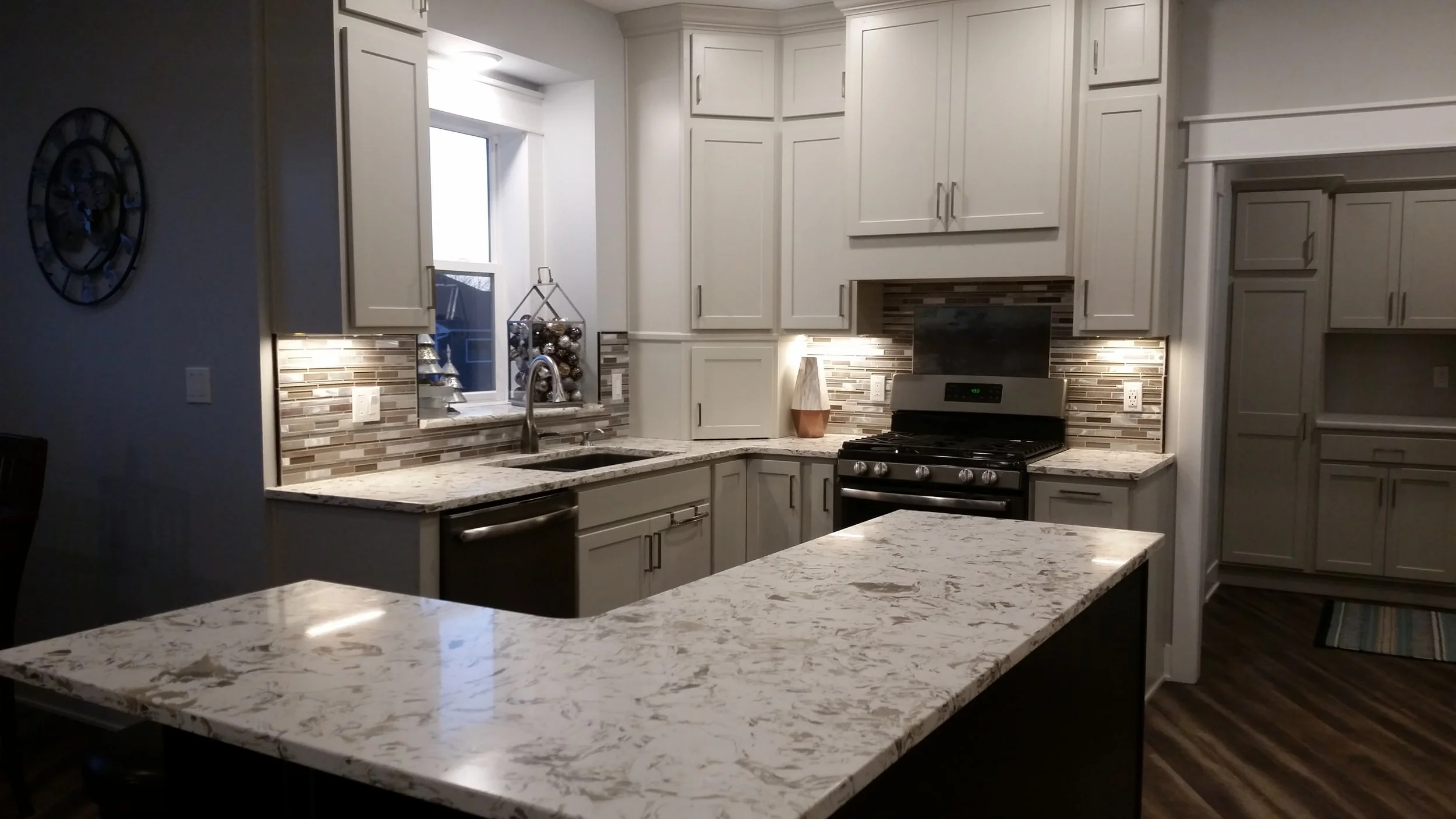 White kitchen with island