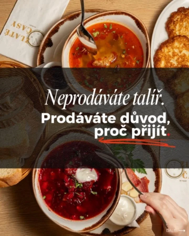 Host si dneska vybere restauraci během 5&ndash;10 vteřin.
A když u v&aacute;s nevid&iacute; pln&yacute; stůl / bar / signature / řemeslo, klikne jinam.

Jedna na&scaron;e produkce může d&aacute;t restauraci vizu&aacute;ly na t&yacute;dny dopředu: fot