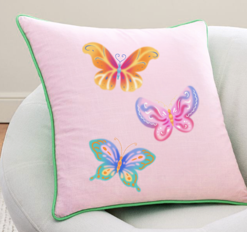 Airbrush Butterflies on a pink pillow