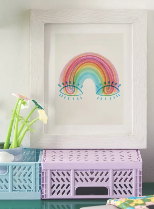 framed art print of a rainbow with eyes