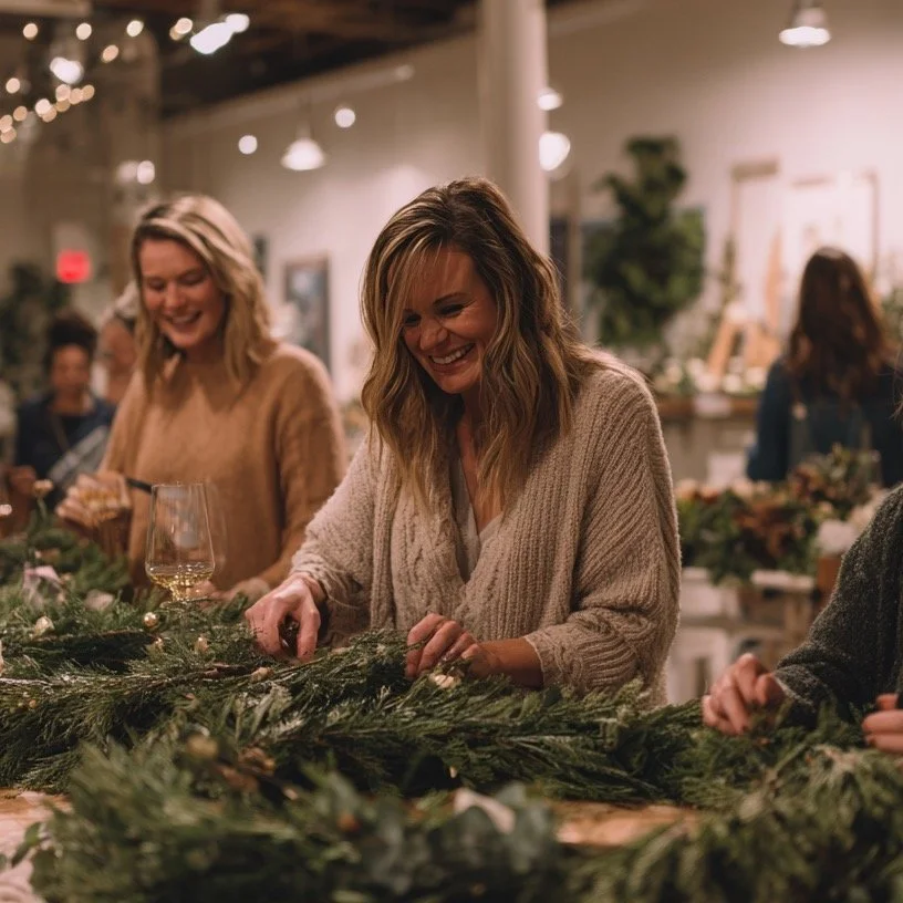 Wreath Decorating Night 
Mark your calendars &mdash; Thursday, Dec 5 | 7&ndash;9 PM!
Grab your girlfriends, your favorite bottle of wine 🍷, and join us for a cozy night of creativity and laughter.
We&rsquo;ll supply everything you need to make your 