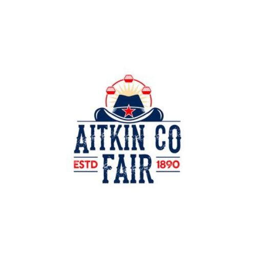 Logo for Aitkin County Fair featuring a cowboy hat, a red star, and Ferris wheel with the text 'ESTD 1890'.