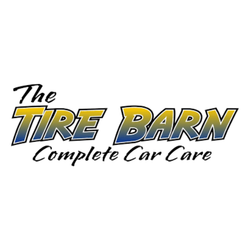Logo for The Tire Barn Complete Car Care featuring stylized text with black, yellow, and blue colors.