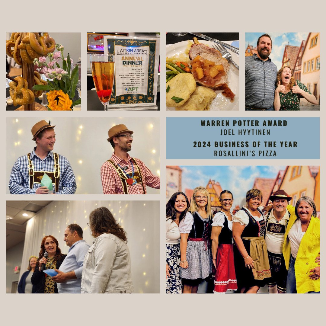 This past Friday, the Aitkin Area Chamber of Commerce hosted our annual dinner, and it was an unforgettable evening! With a Bavarian theme, the event brought together local business leaders, community members, and friends to celebrate the outstanding