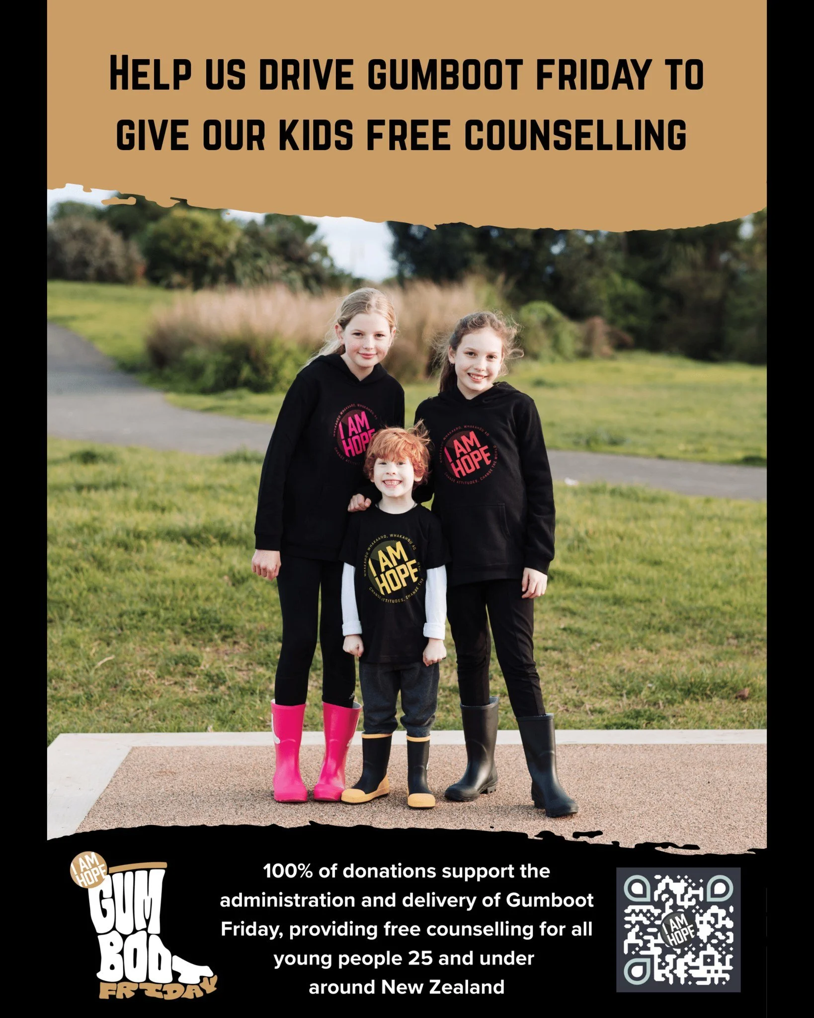 It&rsquo;s Gumboot Friday! Put your boots on and hearts out. 🥾💙 Every step counts towards free counselling for young Kiwis. 
Donate here: www.iamhope.org.nz/donate