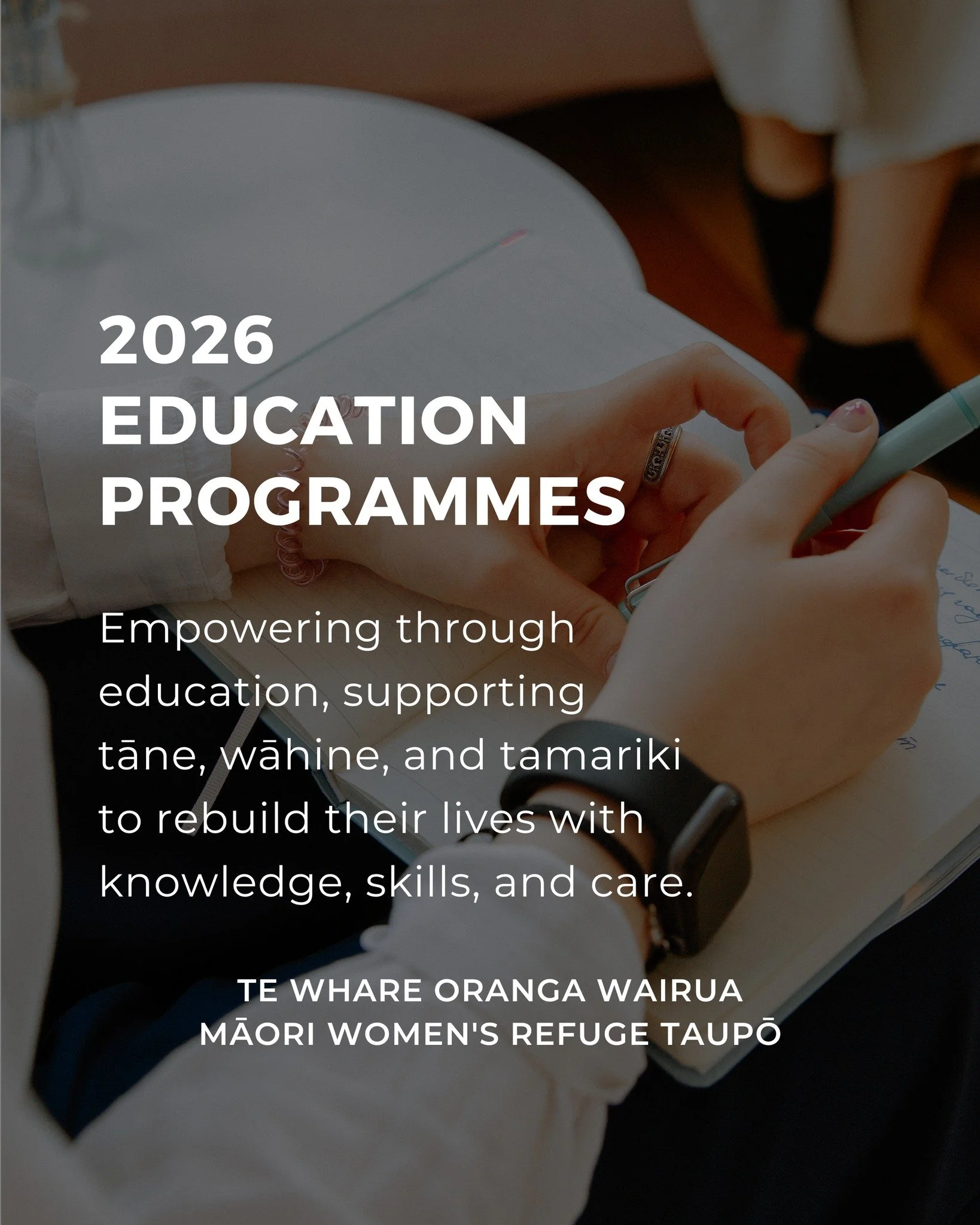 Through education and support, we help tāne, wāhine, and tamariki build knowledge, confidence, and pathways forward. Head to our website for more information:
www.twowrefuge.org.nz/education-programmes