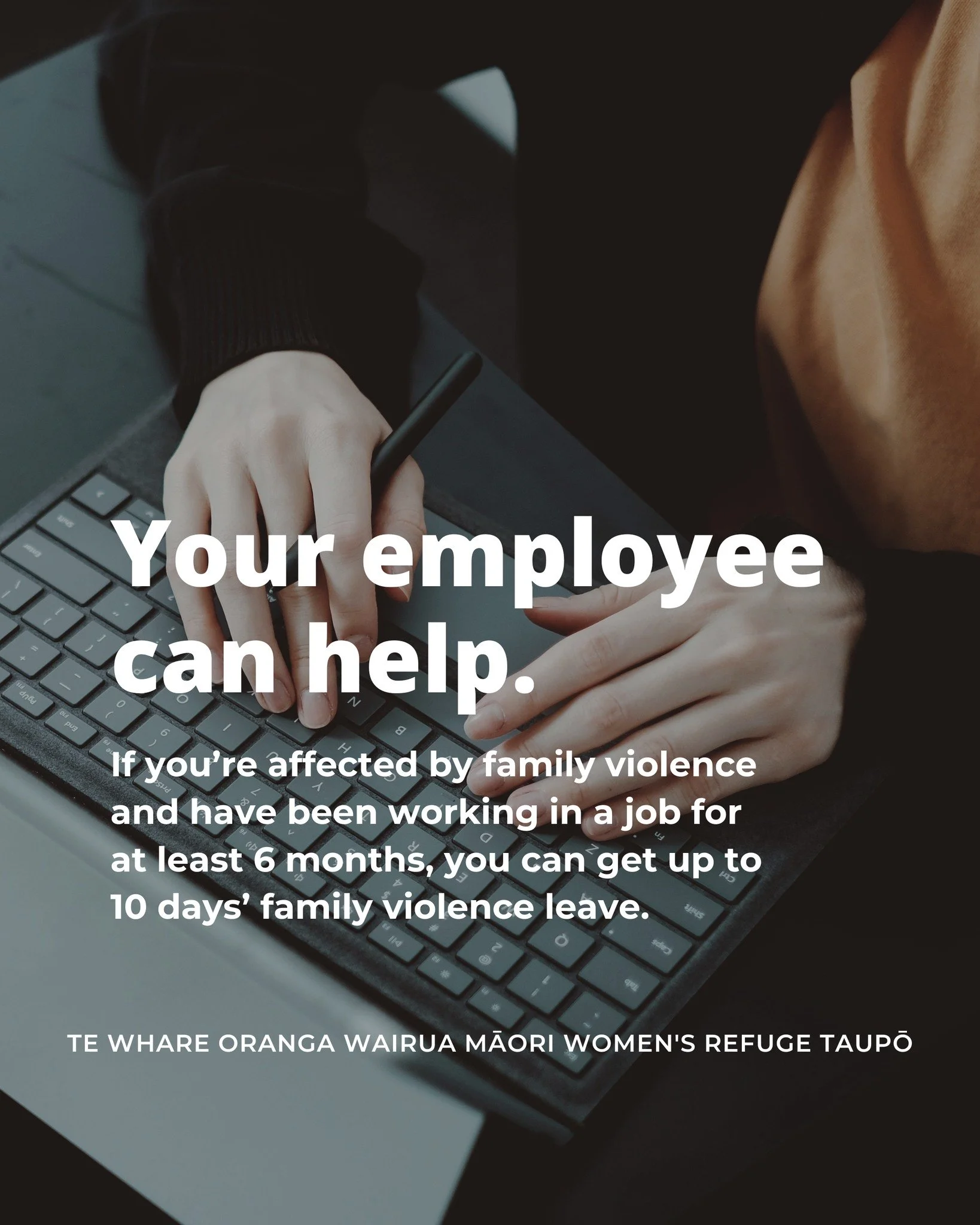 Your employee can help.

If you&rsquo;re affected by family violence and have been working in a job for at least 6 months, you can get up to 10 days&rsquo; family violence leave. You can also ask for short-term flexible work arrangements.

Talk to yo