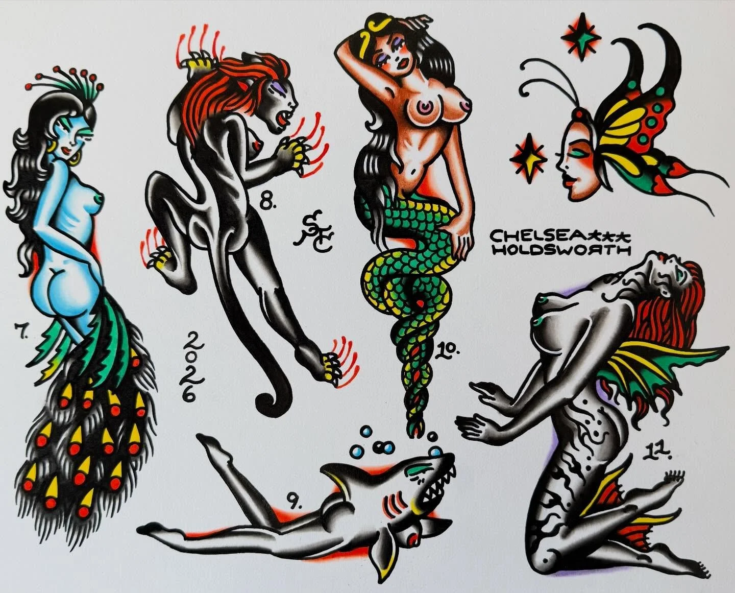 A few wild ones I&rsquo;d love to tattoo. Painted for the walls of @showtimetattooco