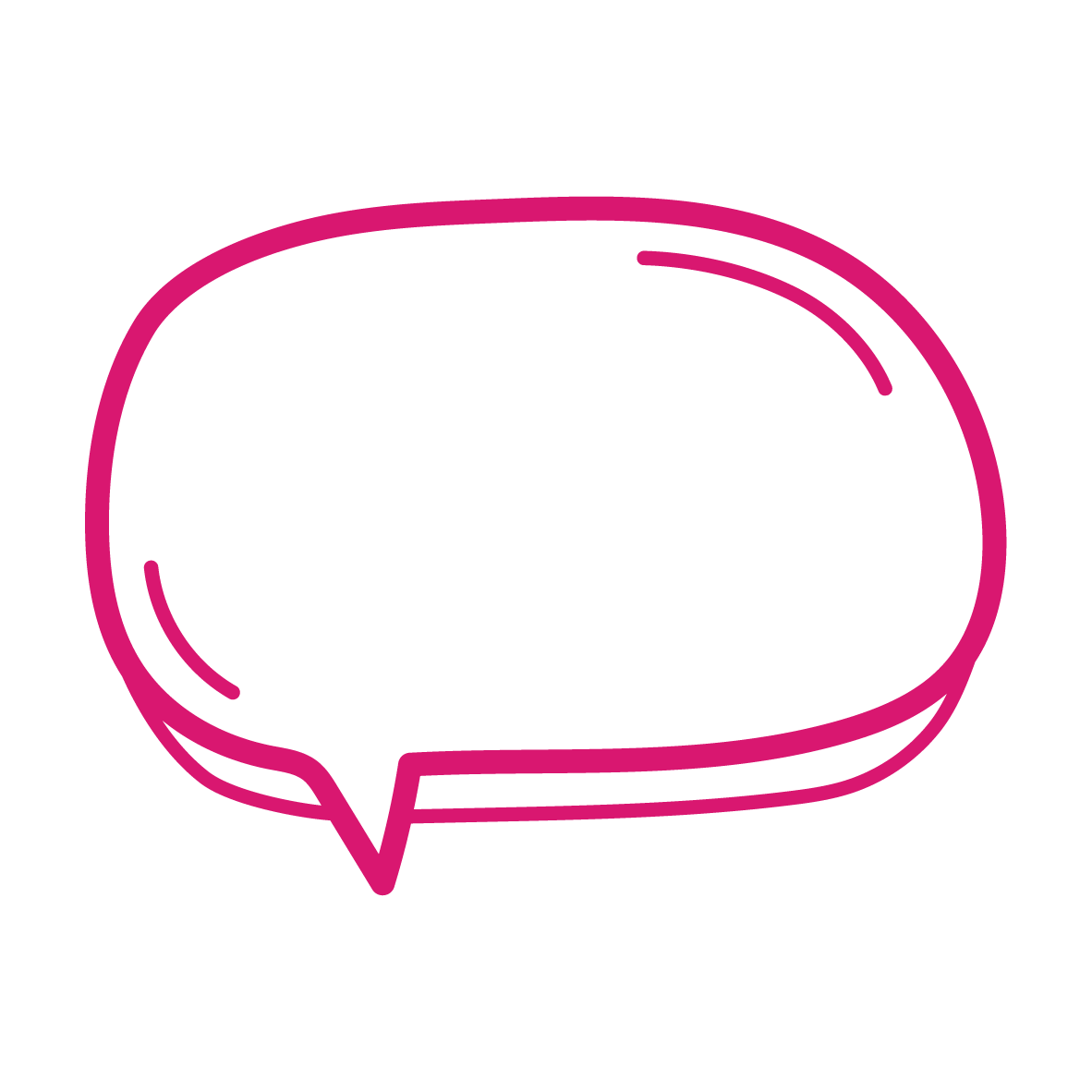 Pink comic-style speech bubble with white interior and pink outline, no text inside.