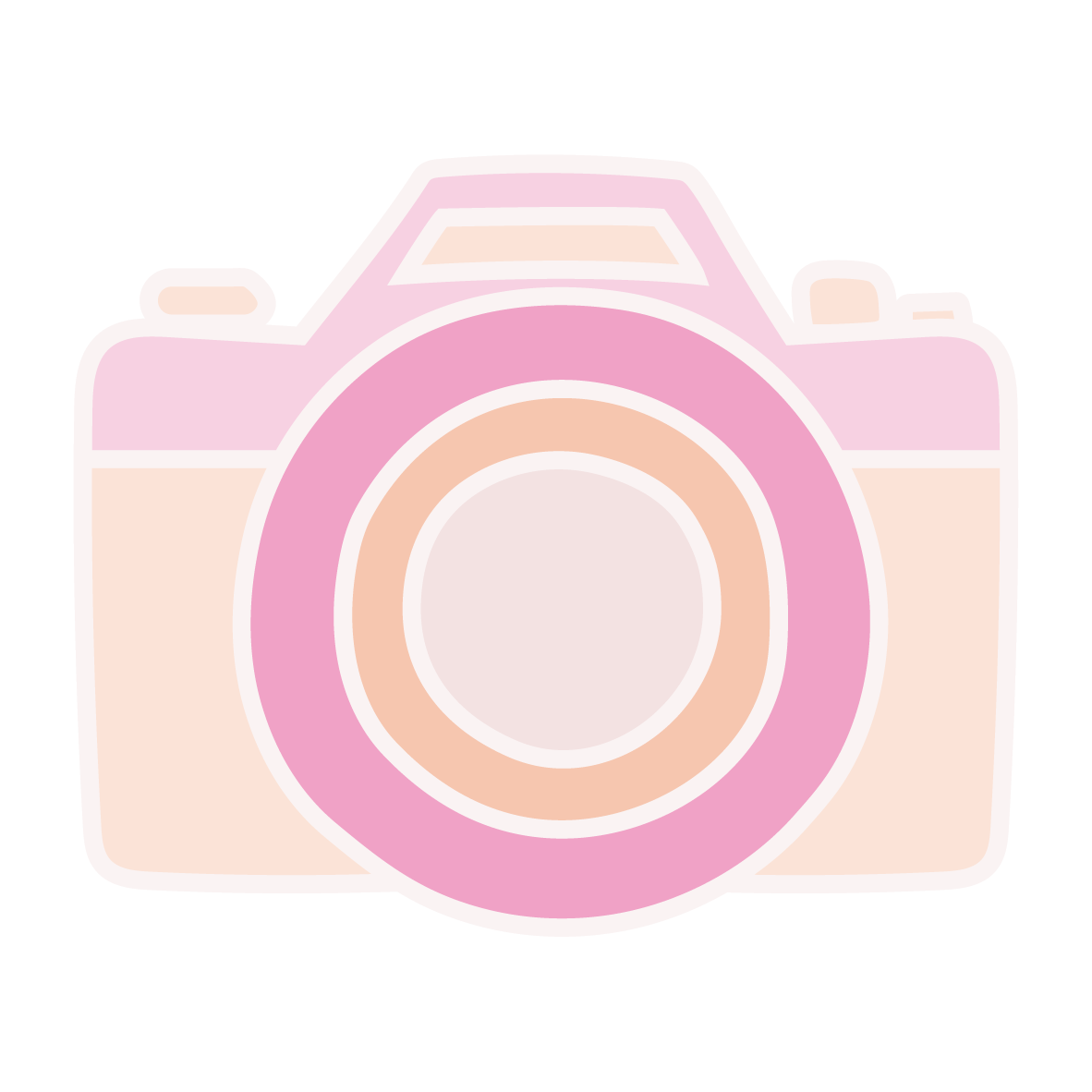 A stylized, pastel-colored camera with shades of pink, beige, and light brown.