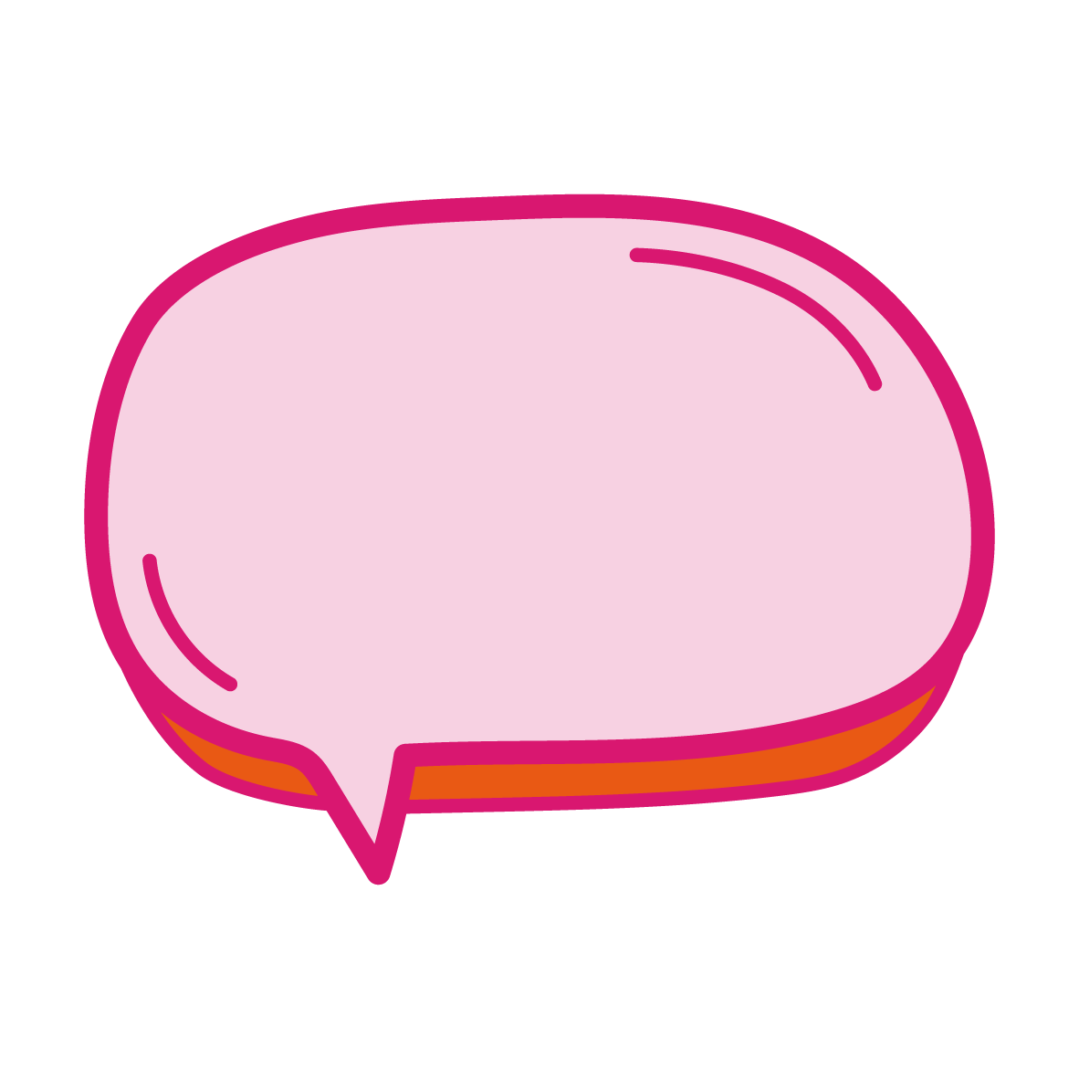 Pink and orange speech bubble icon with a blank space for text.