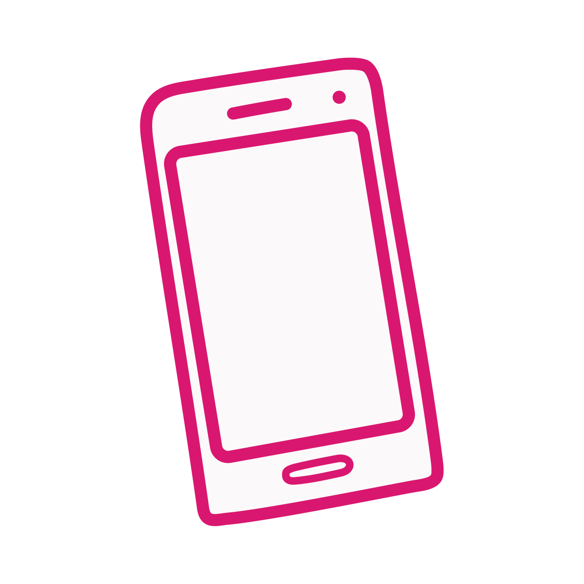 Illustration of a smartphone with a pink outline and a blank white screen.