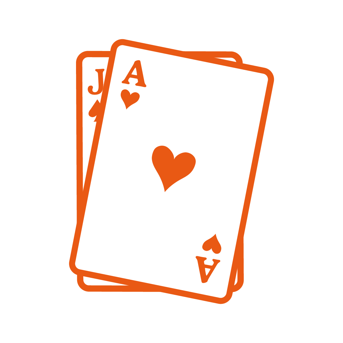 Illustration of three playing cards, the Ace, Jack, and Queen of hearts, fanned out against a black background.