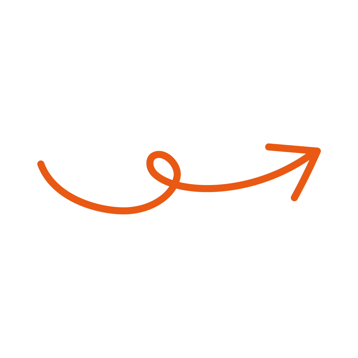 Orange upward arrow with a curved tail and a loop in the middle.