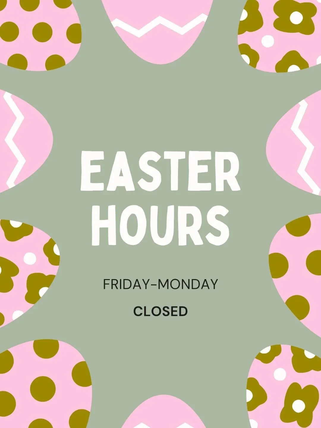 🐰 EASTER HOURS🐰

We are closed from Friday the 3rd and will be back in the office Tuesday the 7th.

Hope everyone has a lovely break!