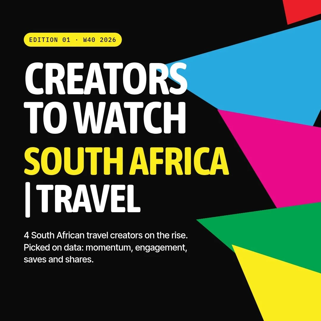 Creators to Watch: South Africa | Travel. Edition 01.

Every week we pick one country and one sector, then score the creators on the rise with the Tribeez Rising Score. Not follower counts. Momentum, engagement, saves and shares, consistency, niche a