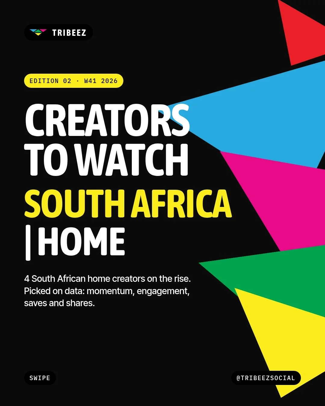 Creators to Watch: South Africa | Home. Edition 02.

Every week we pick one country and one sector, then score the creators on the rise with the Tribeez Rising Score. Not follower counts. Momentum, engagement, saves and shares, consistency, niche aut