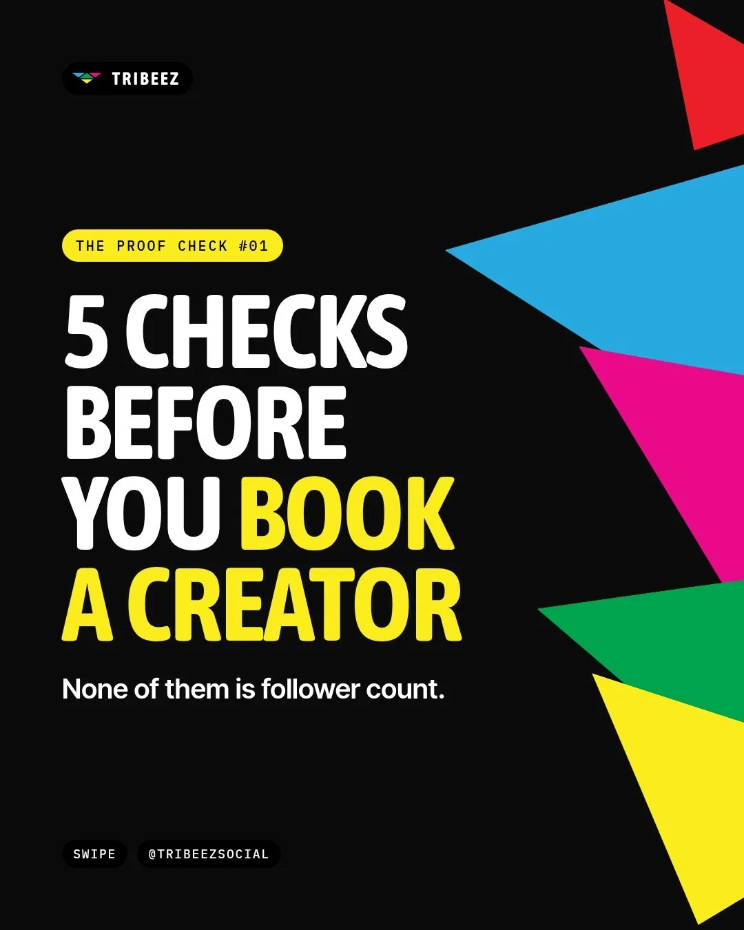 5 checks before you book a creator. None of them is follower count.

Swipe for the list we run before any creator makes our shortlist.
Creators: this is what good brands look at. Make sure your page passes.
Brands: save it for your next campaign.

Do