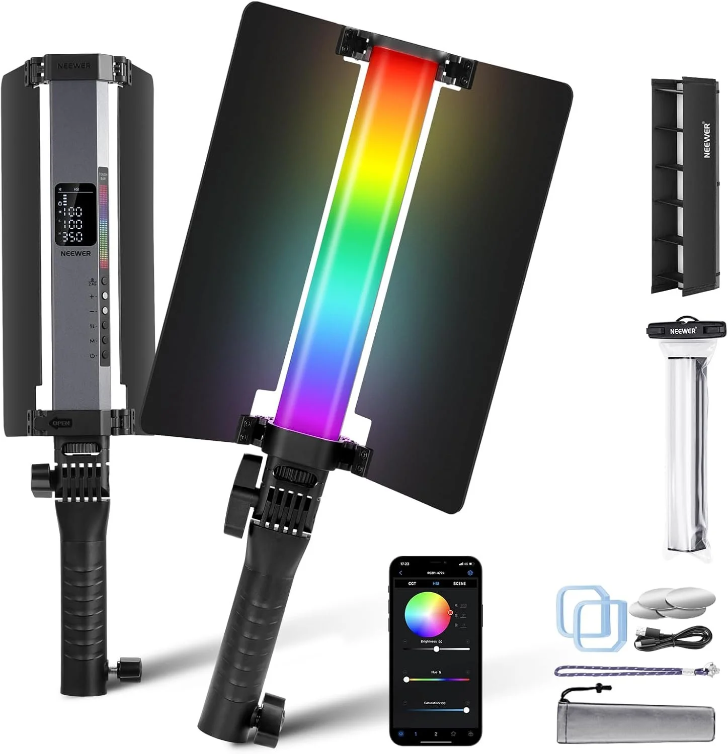 NEEWER RGB1 LED Tube Light Stick with Metal Barndoor