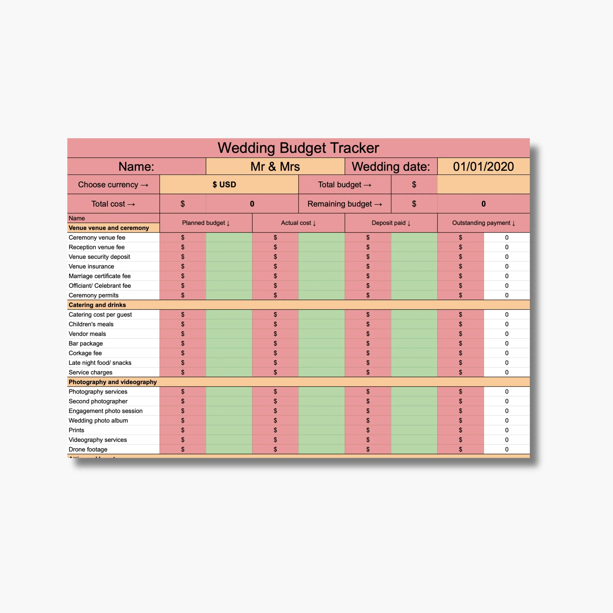 wedding budget spreadsheet tracker template
