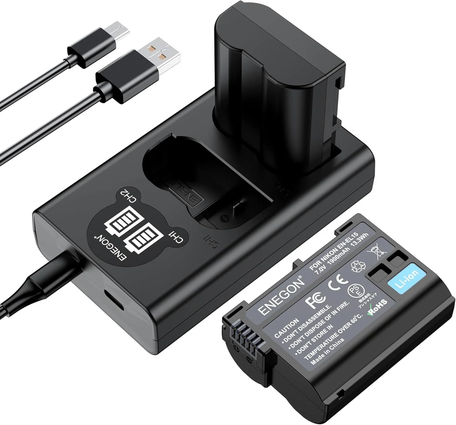 ENEGON EN-EL15C Battery and LCD Dual Charger Kit for Nikon