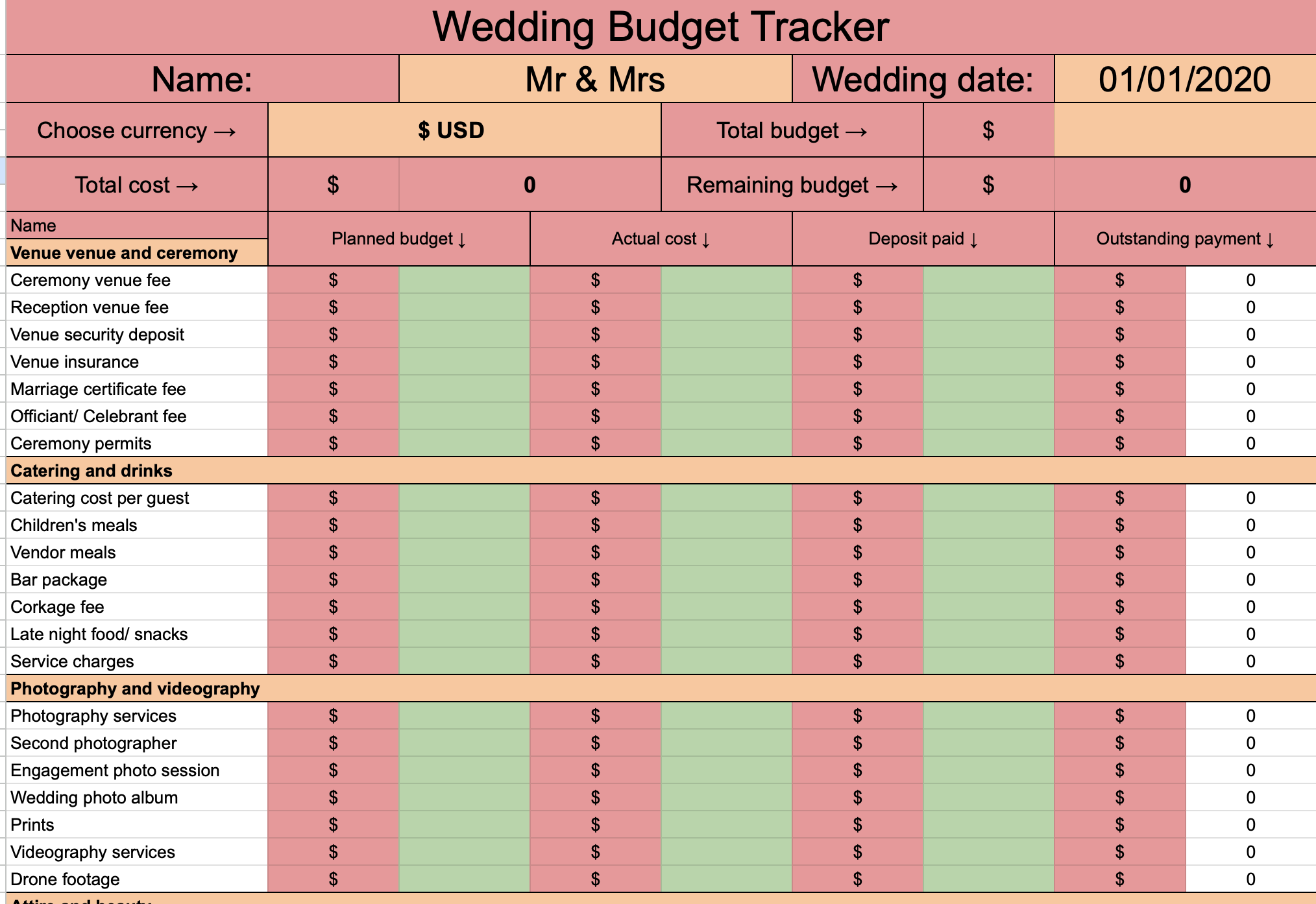 wedding budget spreadsheet tracker template 2