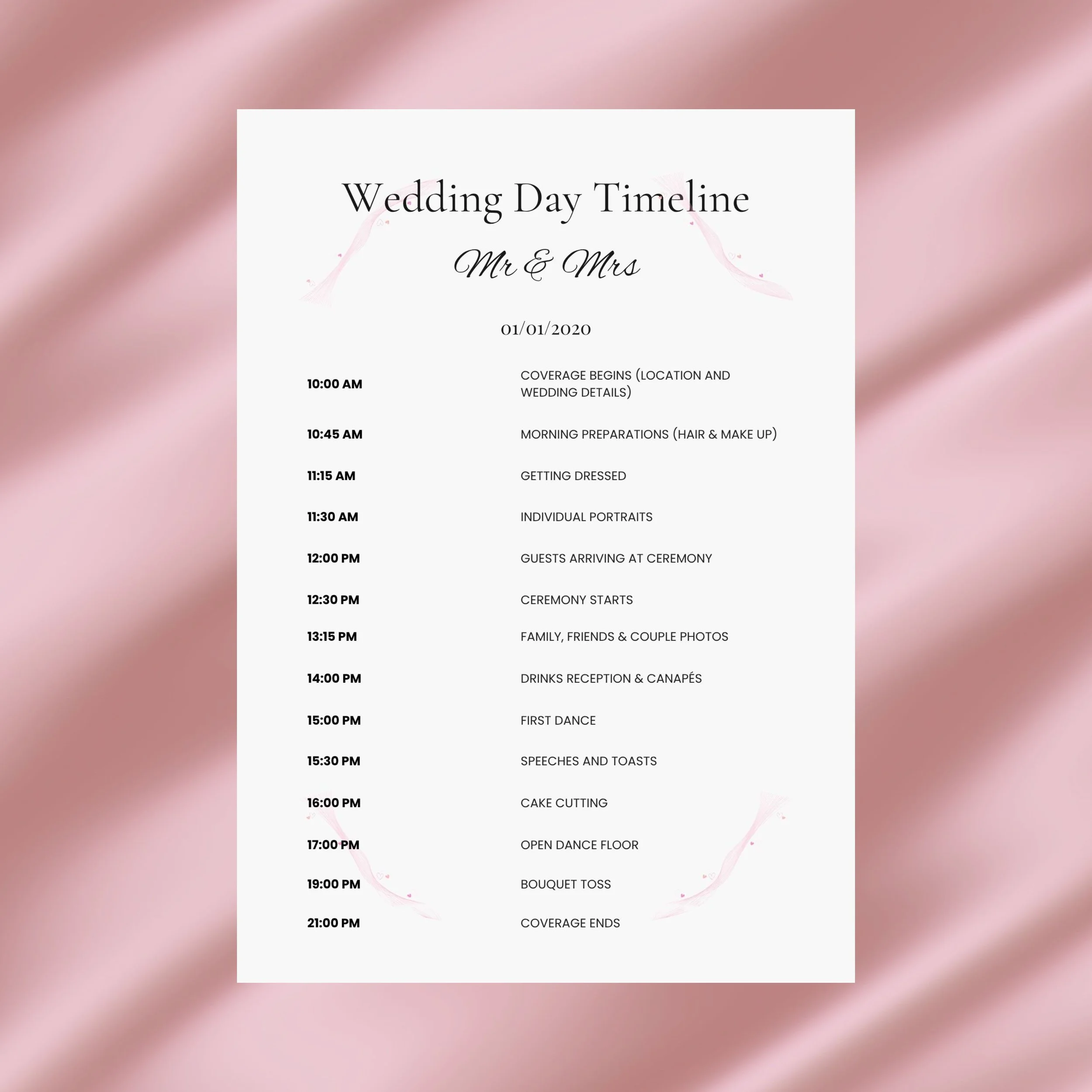 Wedding Day Timeline Template PDF