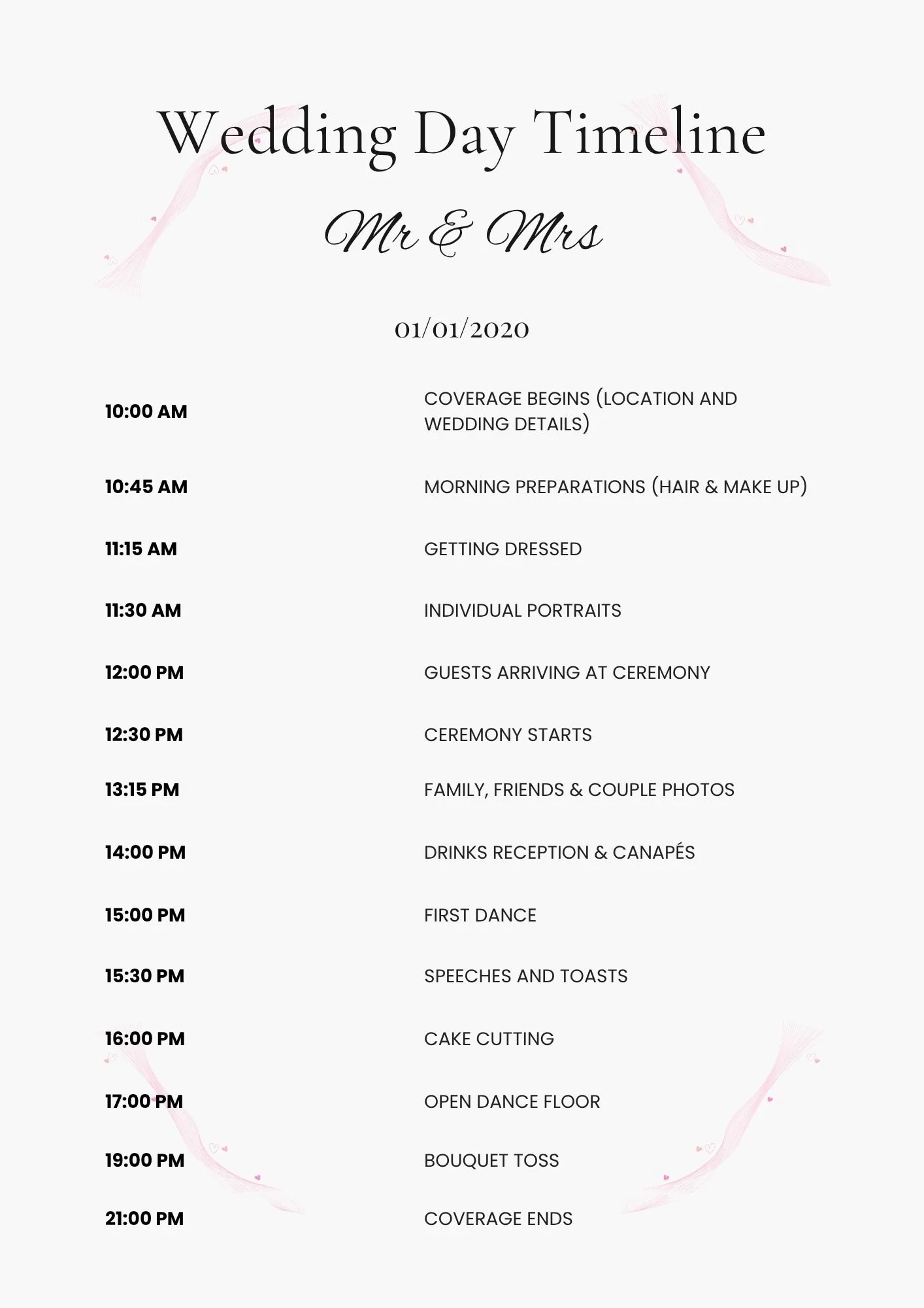 Wedding Timeline Template, Wedding Day Timeline, Wedding Planning Timeline, Wedding Timelines, Timeline Template for Wedding, Wedding List Timeline
