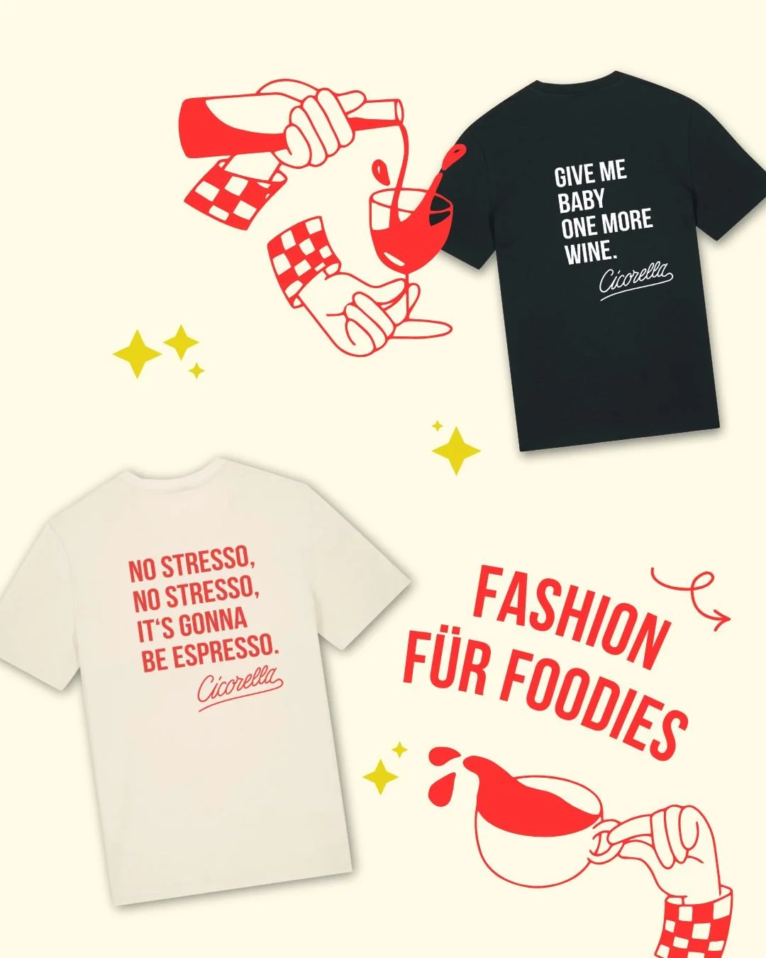 Ihr liebt unsere Produkte, ihr liebt unser Team &ndash; und jetzt k&ouml;nnt ihr den Cicorella-Vibe auch selbst tragen. 

Endlich ist es soweit: Unsere Teamkleidung gibt es ab sofort auch f&uuml;r euch zum Kaufen. Ob in der K&uuml;che, beim Marktbesu