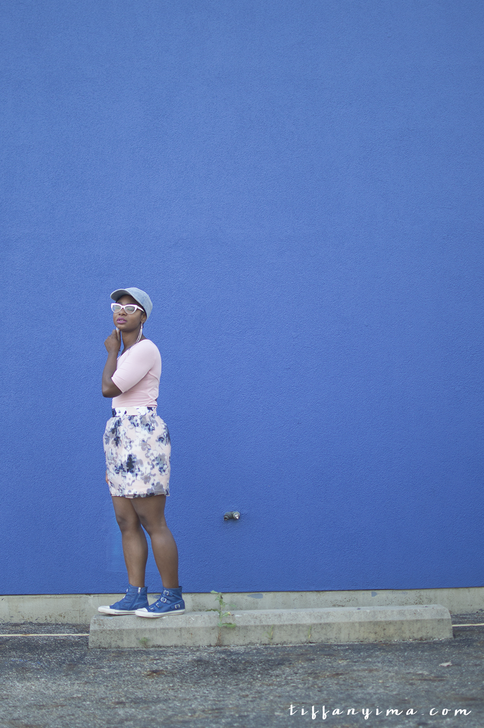 Pink and Blue Floral Skirt + Pink Top | Outfit Inspiration