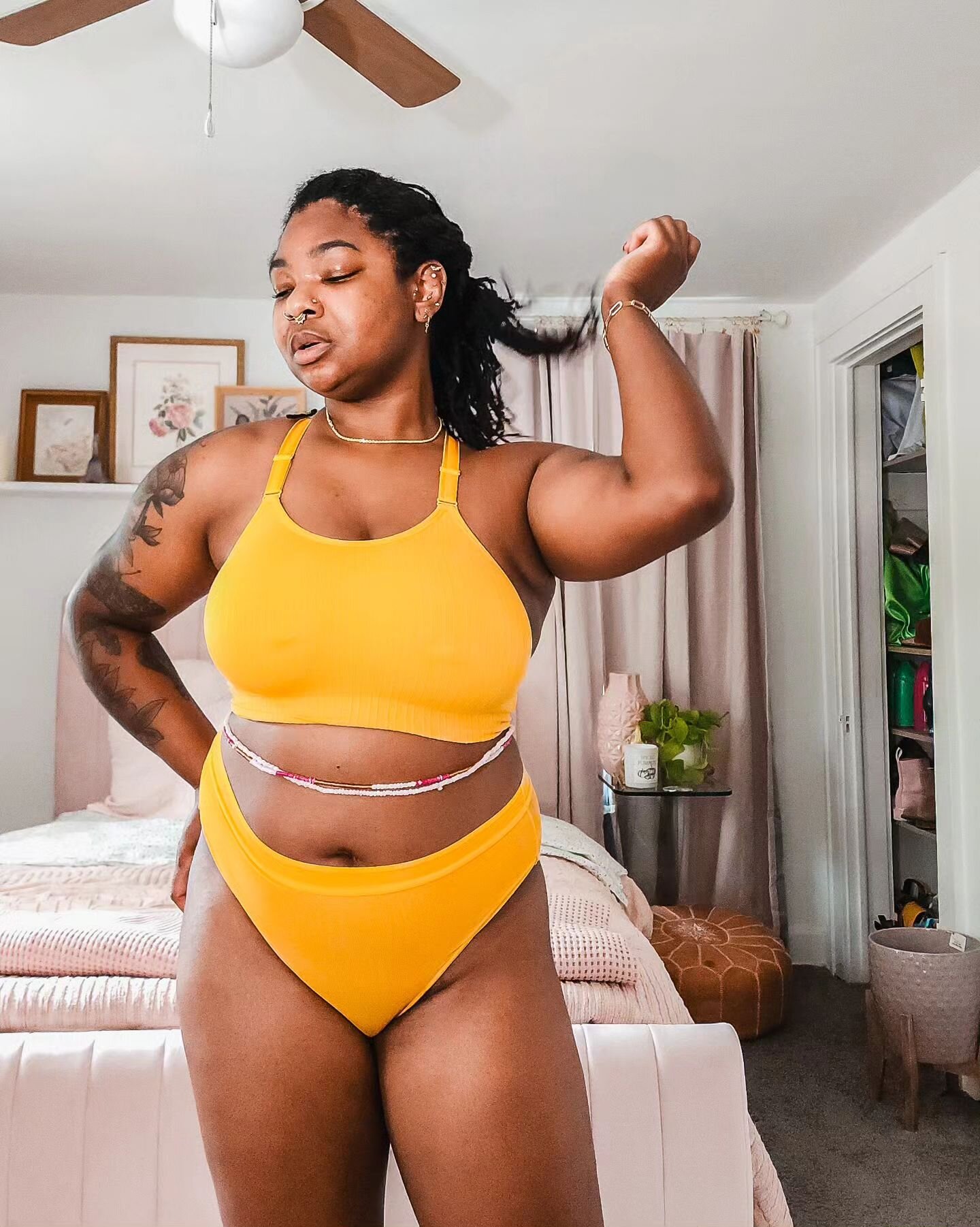 Me and yellow go together real bad 😮&zwj;💨🥵

Words by 
@theqii_tofitness
@alex_elle 
@thejordanmaney 

Set @curvycoutureintimates use code TIFFANYIMA for 30% off your first order

#selflove #selfcompassion #bodypeace #mybodymychoice #loveyourbody